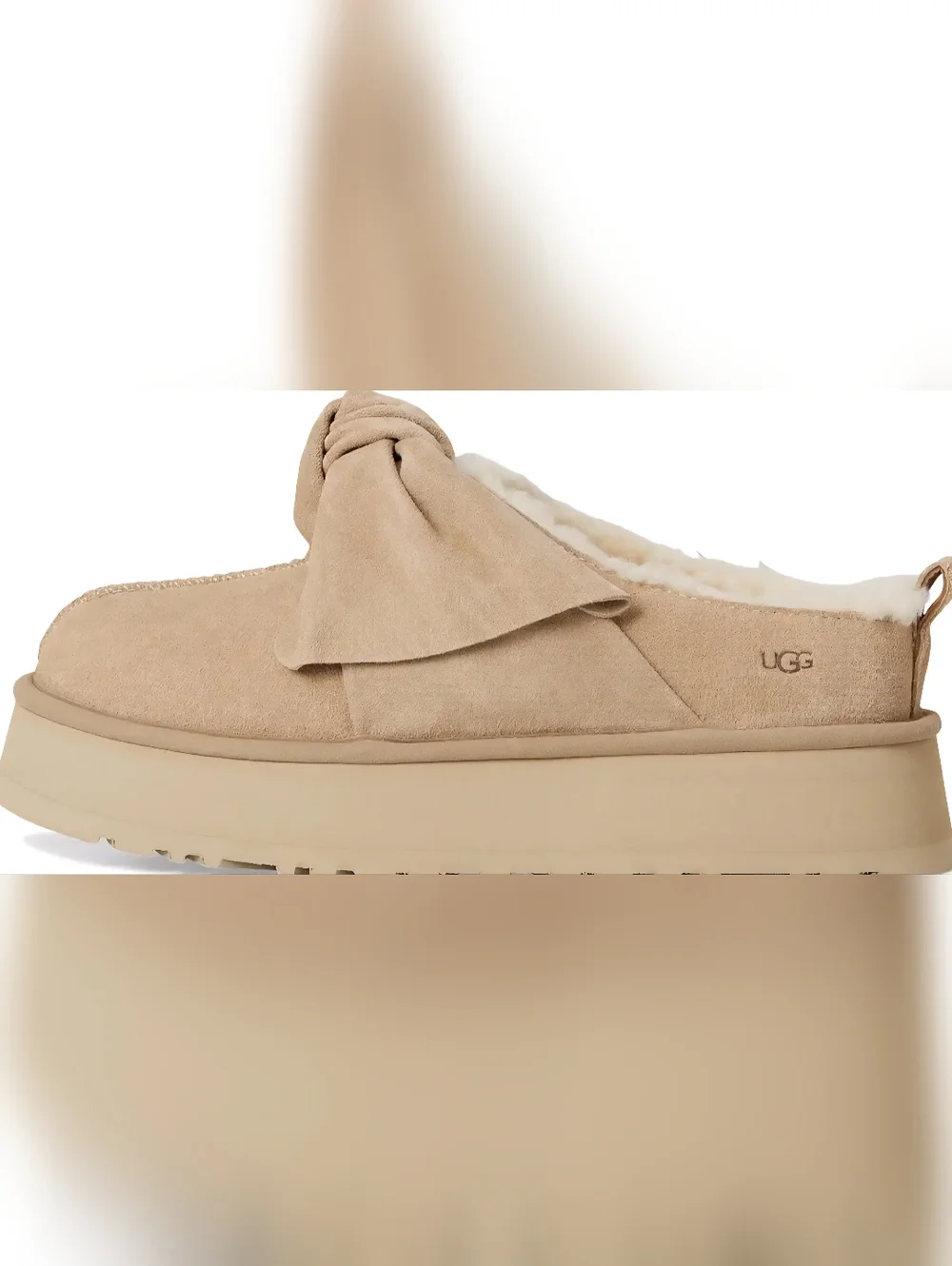 UGG Suede Bow Platform Slip-On Tazz in Sand Size 7 - Picture 4 of 11